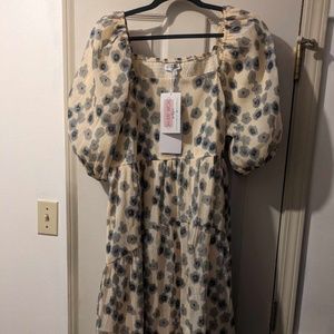 NWT Polagram 1XL Blue and Cream Floral Midi Dress